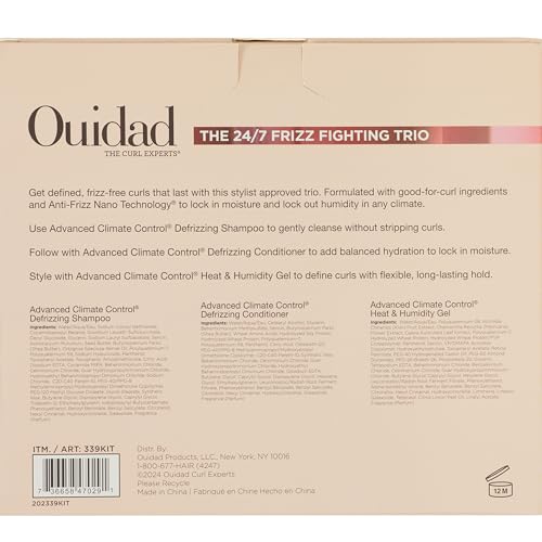 Ouidad Advanced Climate Control Heat & Humidity Styling Kit, Anti Frizz Curly Hair Products to Lock in Moisture & Block Humidity, Flexible, Long-Lasting Hold, No Parabens & Sulfates