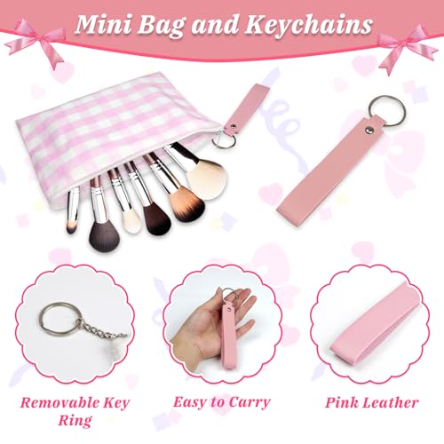 Coquette Pink Bow Canvas Tote Bag - 3 PCS Pink Bow Cotton Preppy Canvas Bag Set with Pink Plaid Makeup Bag and Cute Mini Bag, Reusable Grocery Shopping Bag, Coquette Stuff Tote Bag Gifts for Girls