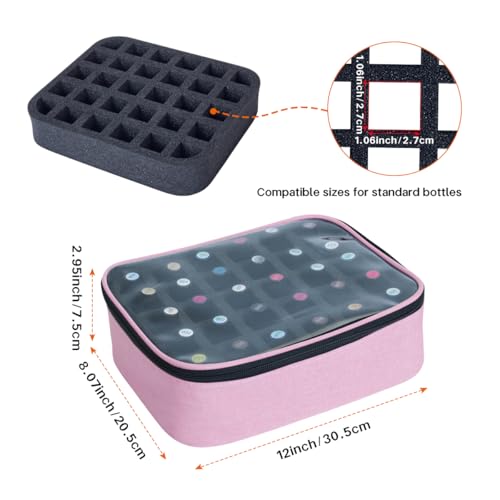 2 Pcs Small Clear Nail Polish Organizer Holds 60 bottles(15ml-0.5fl.oz) Nail Polish Case Multifunctional Nail Polish Bag organizer, Cosmetic Travel Makeup Cases for Women Pink