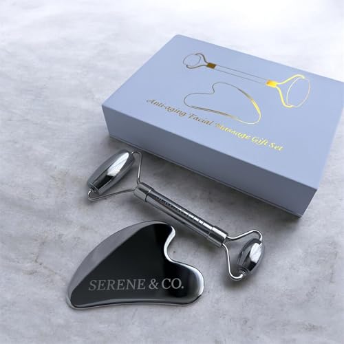 Stainless Steel Gua sha & Facial Roller Set- Facial Massage Tools for Face & Skincare Routine-Serene & Co.