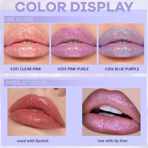 Holographic Chameleon Pink Purple Glitter Lip Gloss, Moisturizing Diamond Shimmer Liquid Lipstick, Long Wear Sparkle Smooth Lip Glaze for Women, High Shine Iridescent Lip Color for Glassy Lip