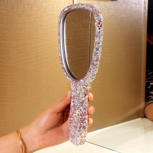 Bling Bling Handheld Mirror - HD Portable Compact Makeup Mirror with Rhinestone Accents - Luxury Desktop Cosmetic Mirror Gift (Pink)