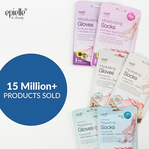 Epielle Intensive Repairing Hand & Foot Masks, Restore and Moisturize Dry, Cracked Skin, Self Care Gifts for Women, Spa Kit, Stocking Stuffers, 6 Moisturizing Gloves & 6 Moisturizing Socks