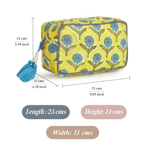 Travel Makeup Bag- Large Capacity Cosmetic Bags for Women - Water Resistance Lining Portable Pouch & Open Toiletry Bag - Perfect Girls Makeup Organizer for Travel Essentials (Blue & Yellow Floral)