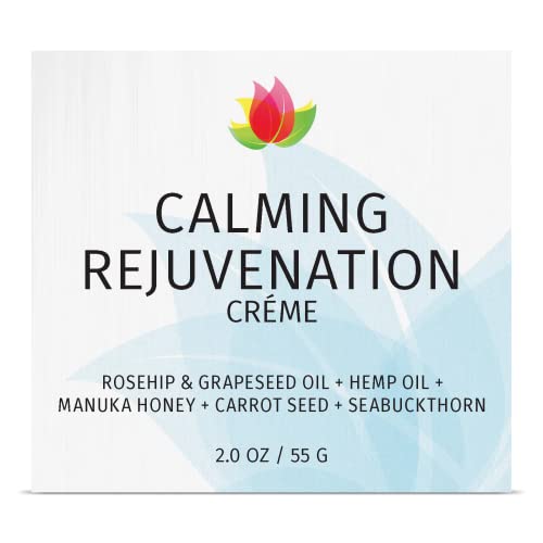 Reviva Labs 2oz Calming Rejuvenation Creme with Rosehip Oil, Grapeseed Oil, Carrot Seed Oil, Seabuckthorn, Manuka Honey, and Beeswax helps to calm and moisturize with Antioxidants, EFAs, and OMEGAs