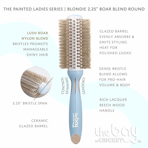The Bay by Cricket¢â Blondie Boar Blend 2.25¡± Round Brush Painted Ladies Series with Lush Blonde Nylon Bristles and a Ceramic Glazed Barrel