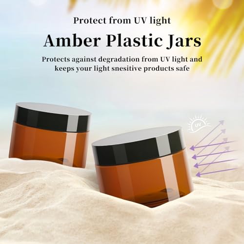 TUZAZO 4 Oz Amber Plastic Cosmetic Jars Leak Proof Small Container with lids for Cream, Lotion, Powder, Ointments, Beauty Products, 24 Pcs
