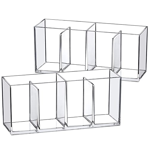 Amazing Abby - Glamour - 2-Pack Acrylic 4-Compartment Makeup Organizer, Transparent Plastic Makeup Brush Holder, Perfect Bathroom Vanity Storage Solution for Makeup Brushes, Eyebrow Pencils, and More