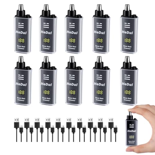 10 Pack Nose Hair Trimmer for Men and Women USB Rechargeable with Digital Display Nose and Ear Trimmer for Men Dual Edge Rotating Blades Easy Clean Detachable Head Compact and Travel Friendly