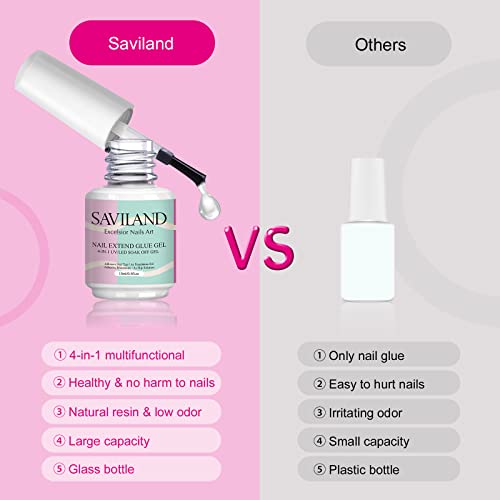 SAVILAND All in One Nail Tips and Glue Gel Kit - 240Pcs T-Shape Matte Nail Tips, 4-in-1 Nail Glue Foundation Base with Nail Gel Primer, Nail Prep Dehydrator, 16w U V Lamp, Gifts for Women
