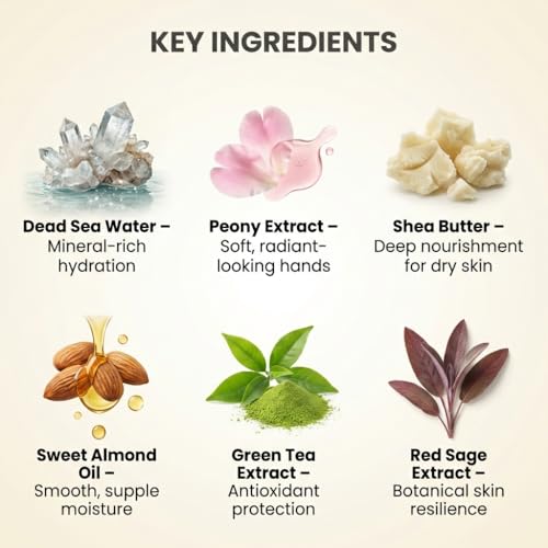SEACRET Minerals Hand Cream, From The Dead Sea, Shea Butter Deeply Hydrates, Peony Scent, 5.1 Fl Oz / 145 ml
