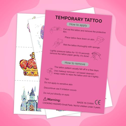 EMOME 204 Styles Glitter Tattoos for Kids, Mixed Temporary Tattoos for Kids, Individually Wrapped Mermaid Princess Butterfly Unicorns Stickers for Grils Birthday Party, Halloween Goodie Bag Stuffers