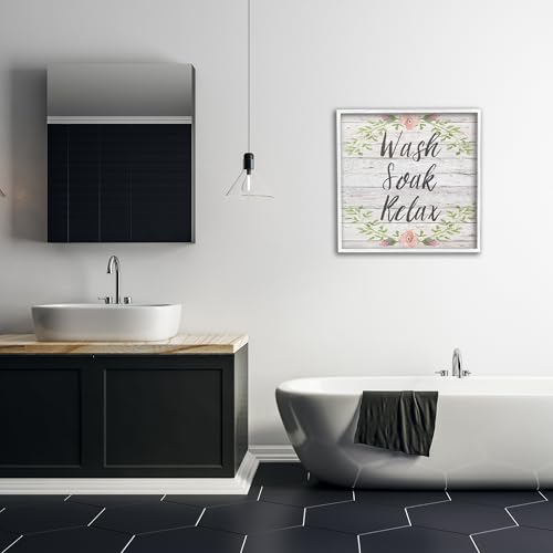 Stupell Industries Wash Soak Relax Floral Wood, Design by Sean Parnell White Framed Wall Art, 24 x 24, Multi-Color