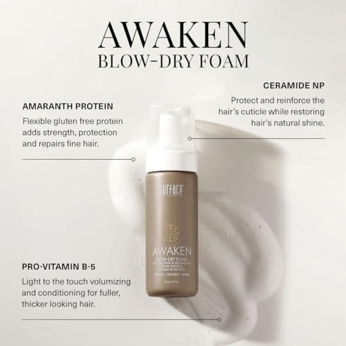 SURFACE Hair Awaken Thickening Blow Dry Foam, Protect, Strengthen Fine & Fragile Hair, 5 Fl. Oz.