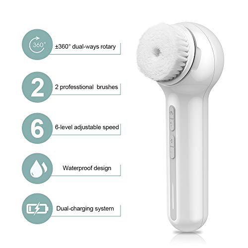 Face Scrubber Exfoliator, TOUCHBeauty Upgraded Rechargeable Electric Facial Cleansing Brushes with 3 Brush Heads,360¡Æ Spin Rotation for Exfoliating, Massaging and Deep Cleansing, Waterproof