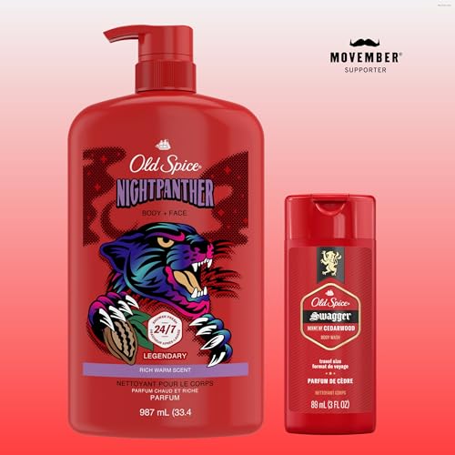 Old Spice Cleansing Body Wash for Men, 3X Defense, 24/7 Shower Fresh with Lasting Scent, 2-in-1 Body & Face Wash, NightPanther with Rich Warm Scent, 33.4 oz