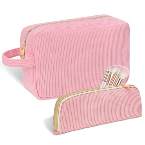 Personalized Initial Makeup Bag Trendy Stuff Corduroy Cosmetic Bag Travel Toiletry Bag, Valentine¡¯s Day Gift Makeup Organizer Case & Makeup Pouch for Women teen Girls Mom Girlfriend Wife