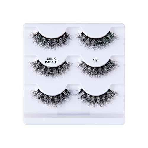 I-Envy 3-in-1 MinkImpact Multipack, 100% 3D Mink-Like Vegan Lashes, Soft, Natural, Fluffy & Lush, Clear Undetectable Band, Lightweight & Comfortable (12)
