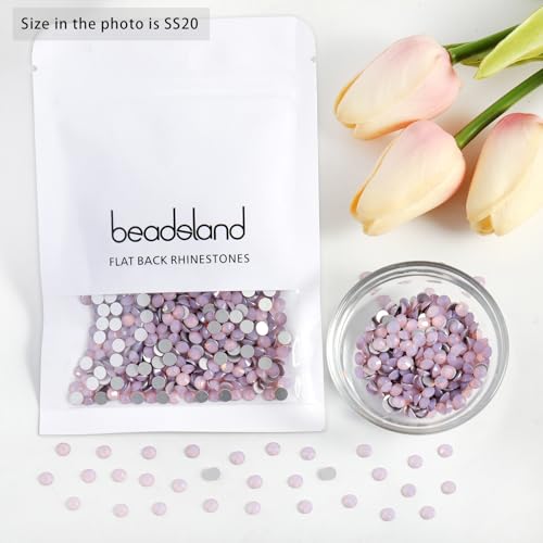 Beadsland 1440pcs Flat Back Crystal Rhinestones Round Gems for Nail Art and Craft Glue Fix, Light Rose Opal, SS20, 4.6-4.8mm