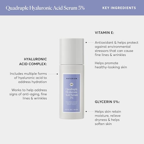 Naturium Quadruple Hyaluronic Acid Serum 5% Jumbo, Hydrating & Plumping Face Serum, Anti-Aging & Moisturizing Skin Care, Fragrance-Free, 2 oz