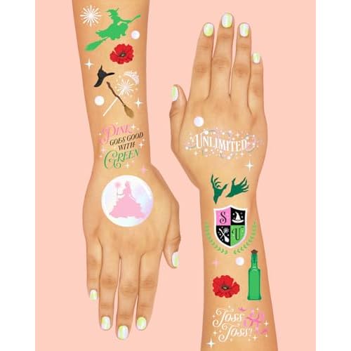 xo, Fetti Pink + Green Witch Temporary Tattoos - 50 iridescent Foil Pcs | Popular Birthday Accessory, Kids Wizard Party Favor, Cute DIY Activity, Unlimited Decor