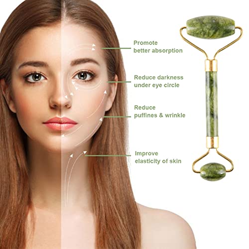 Jade Gua Sha Facial Massager Set - 5 in 1 Skin Care Tools with Roller and Massager