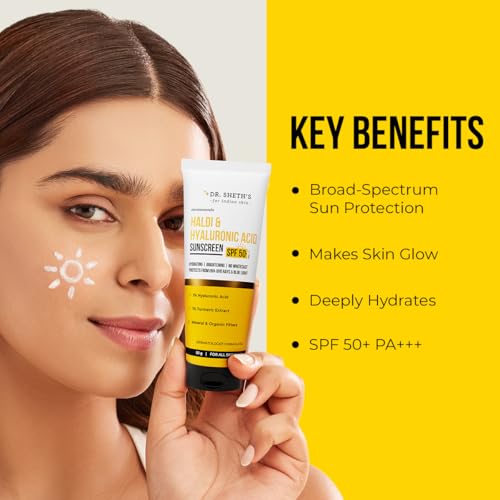Dr. Sheth's Turmeric & Hyaluronic Acid Sunscreen with SPF 50+ & PA+++ | Helps Repair Skin Barrier with UVA/UVB & Blue Light Protection | Unisex Formula | 1.76 Oz/50 g