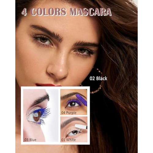 Colored Waterproof Mascara Set for Eyelashes,2PCS White Black Long Lasting Lash Mascara Volume and Length,Voluminzing Curling 5D Silk Fiber Eyelashes Women Eye Makeup Cosplay Party Use