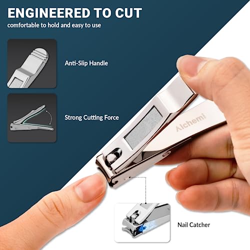 Alchemi Plus Nail Clippers with Catcher, 3D Curved Bladed Fingernail & Toenail Clippers Manicure Kit, Pedicure Kit for Women, Complete Personal Nail Care Kit for Travel Essentials