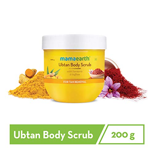 MAMAEARTH Ubtan De Tan Body Scrub | Removes Tanning with Saffron & Turmeric | Gently Exfoliates Dead Skin & Gives Glowing Skin | Suits All Skin Types | 7.05 Oz/200 g