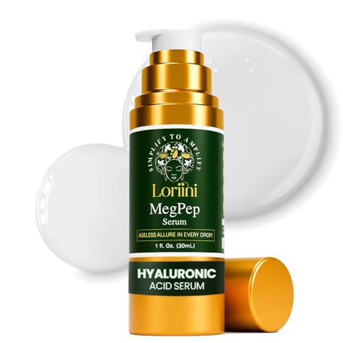 MegPep Hyaluronic Acid Serum Multi-Peptide Anti-Aging Serum with Ceramides, Gold for Hydration, Wrinkles, Fine Lines, Firming, Brightening Plumping Care for Sensitive Skin Paraben-Free 1 Fl oz