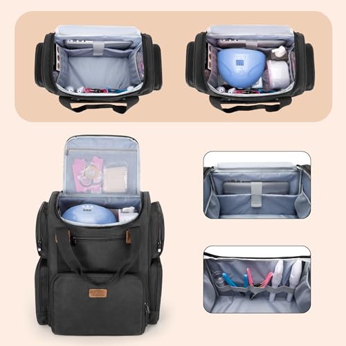 BAFASO Nail Polish Organizer Backpack Holds 70 Bottles and a Nail Lamp, Nail Polish Organizer Case with 2 Removable Pouches and a Laptop Sleeve (Patented Design), Black