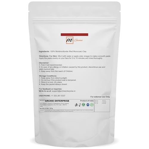 100% Natural Moroccan Red Clay Powder for Hair Masks, Scrubs, Creams and Soap Making 0.5 LBS / 227 GMS