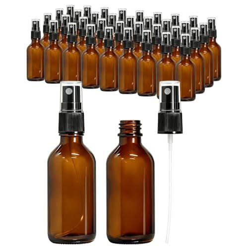KEYWING 36 Pack Small Amber Glass Spray Bottles for Essential Oils, 2oz Empty Fine Mist Mini Spray Bottles, Refillable Containers for Hair, Travel, Plants, Cleaning, Skin Care