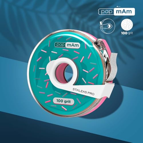 STALEKS PRO Disposable White Abrasive Tape papmAm Expert ? 100 Grit ? 7m Roll in Plastic Case ? Glueless Replaceable Abrasive ? Professional Nail Shaping ? Manicure & Pedicure