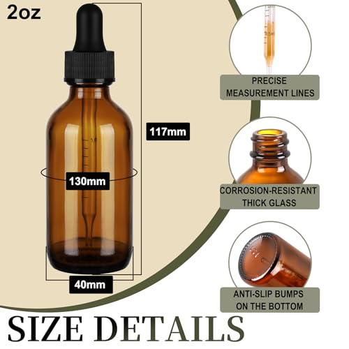 24 Pack, 2oz Glass Dropper Bottle, Preety Texture Tincture Bottles with Precise Scales Eye Droppe, for All Kinds Of Mixed Liquids,Leak-Proof Design for Easy Travel (Amber)