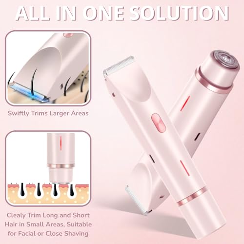 Bikini Trimmer for Women, 2 in 1 Dual-Head Electric Body Hair Trimmer Shaver for Women's Grooming, Waterproof Wet & Dry Pubic Hair Trimmer for Women Legs Bikini Underarms Hair Painless Remove