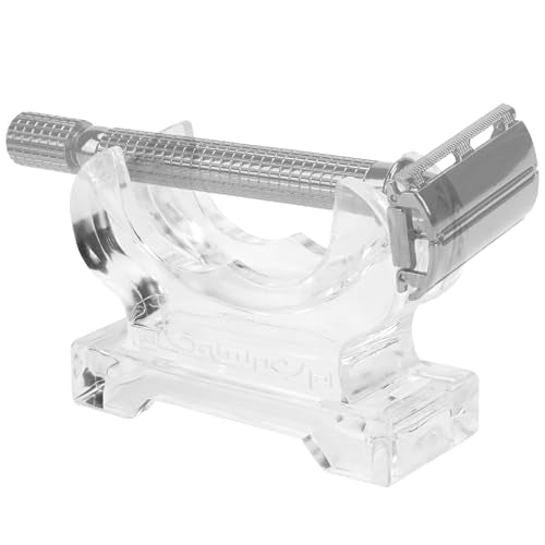 Linkidea Acrylic Men's Razor Stand Holder, Stable Storage Bracket Bathroom Countertop Organizer, Easy Clean, Compatible with Gillette Fusion 5 Power, Merkur 23C, Shaving Revolution (Clear)