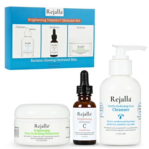 Skin Care Set for Women - Vitamin C Skincare Set 3 Piece - Rejalla Luminous Face Care Set Cleanser Serum Moisturizer - Anti Aging Routine Hyaluronic Acid Niacinamide Ceramide Gift