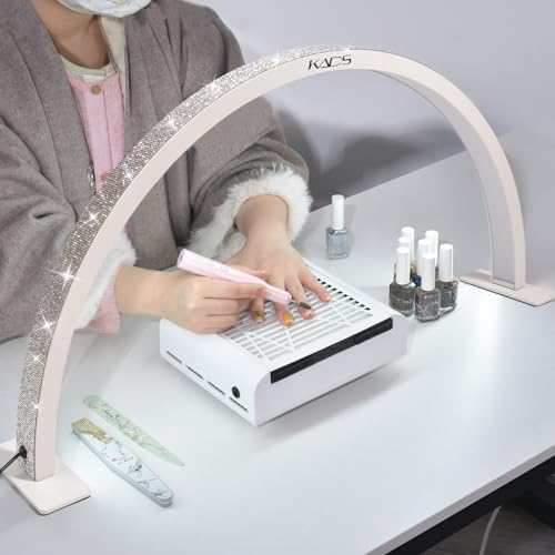 KADS Half Moon Nail & Lash Light - 29In Wide Desk Lamp, 3 Color Temperatures 3000k-6500k, White
