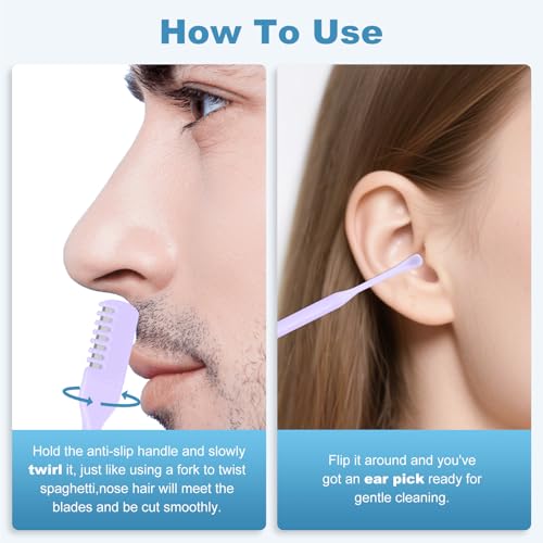 5PCS 2-in-1 Nasal Hair Cutter, Manual Nose Hair Trimmer Cutter with Ear Pick for Women & Men 360¡ÆRotating Nose Hair Remover Grooming Tool Knife Razor Portable Nostril hair Trimmer Clipper (Purple)