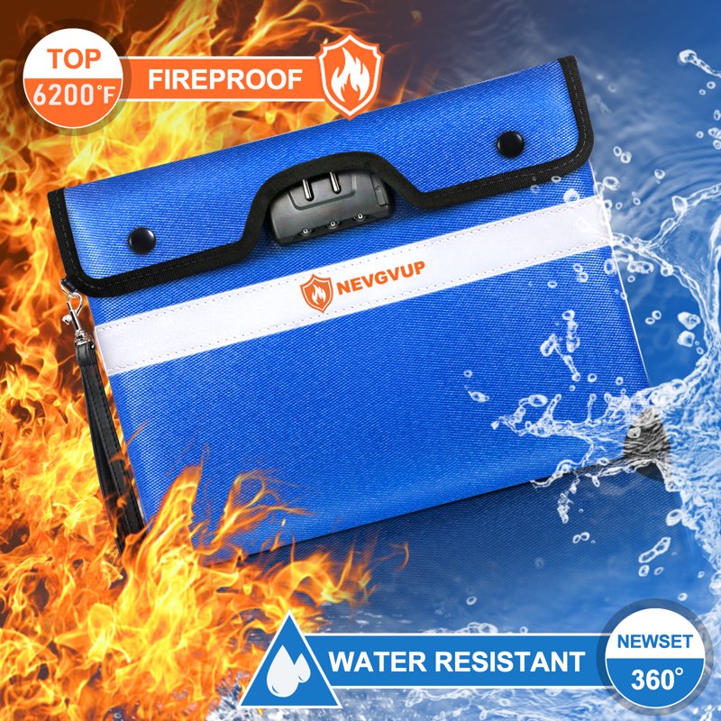 Fireproof Document Bag with Lock 6200°F Heat Insulation 14.2x11 Inches