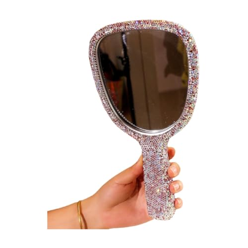 Bling Bling Handheld Mirror - HD Portable Compact Makeup Mirror with Rhinestone Accents - Luxury Desktop Cosmetic Mirror Gift (Pink)