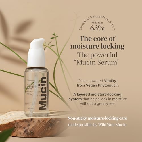 VEGREEN Vegan Nature Mucin Serum with 63% Wild Yam Phyto Mucin - Hydrating Glass Skin Serum for Face, Korean Skincare for Barrier Repair, Soothing & Radiance Boost, Cruelty-Free, 1.69 fl oz