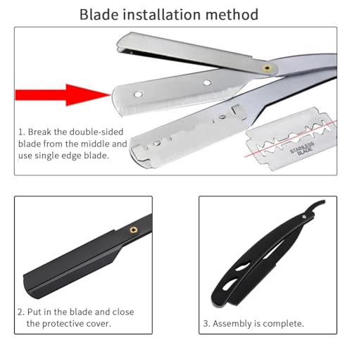 Straight Razor, Men Shaving Barber Razors,Manual Hair Shaver and Blades Antique Black Folding Shaving Knife Stainless Steel,Straight razor Holder (black)