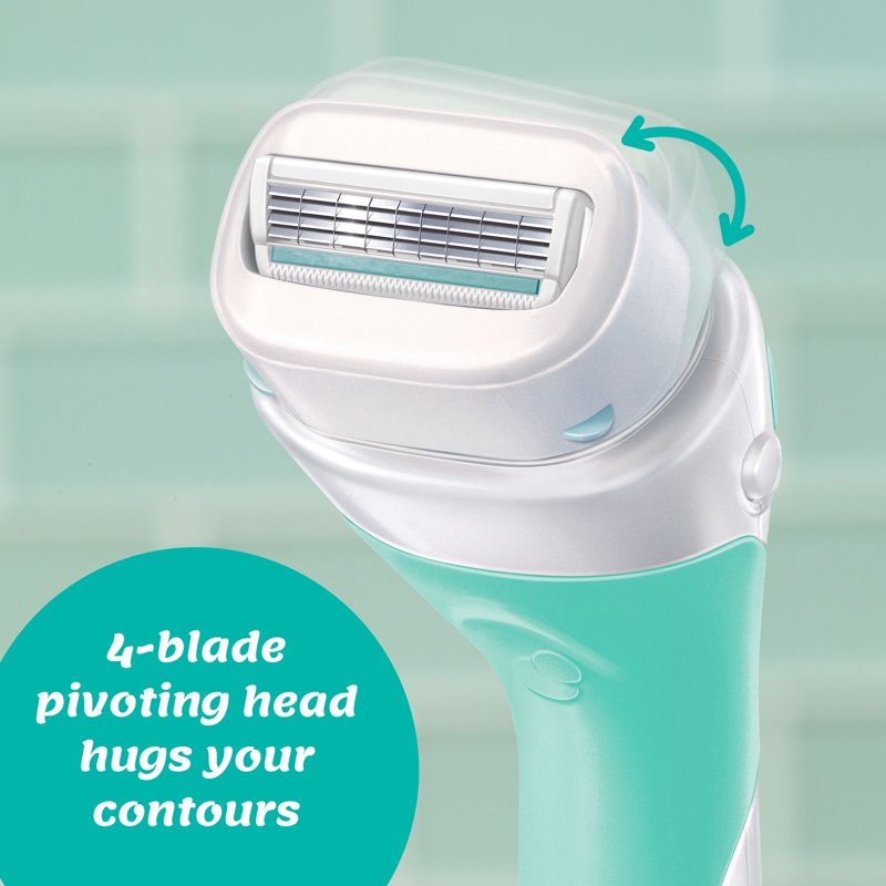 Women's Sensitive Shaving Razor Handle & 2 Cartridge Refills - Hypoallergenic, 4-Blade Pivoting Head