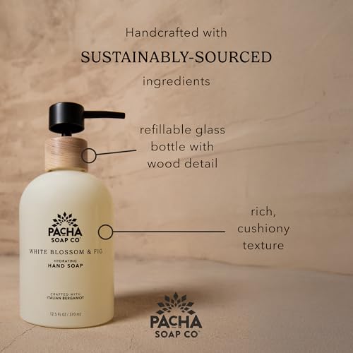 Pacha Soap Co. Liquid Hand Soap Glass Bottle & Refill - Vanilla & Sage, Hydrating & Moisturizing, Clean Ingredients, Paraben & Dye Free, Made in USA, 2-Pack (12.5 fl oz Bottle, 32 fl oz Refill)