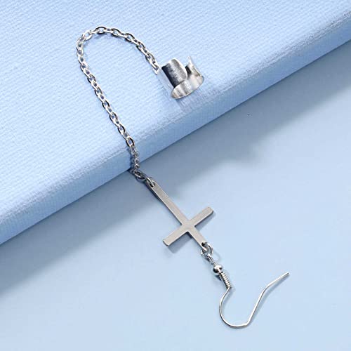 Vintage Cross Cartilage Chain Earrings Silver Long Chain Dangle Earrings Cross Ear Cuff Chain Earrings Helix to Lobe Chain Earrings Jewelry for Women