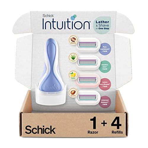 INTUITION Schick Razors for Women Variety Pack with 1 Razor Handle & 4 Intuition Razor Blades Refill | Shaving Kit Women & Schick Intuition Refill