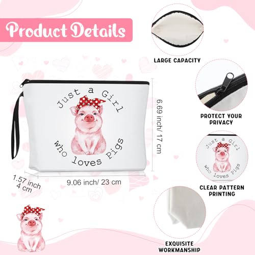 3 Pcs Cow Pig Lovers Gifts for Women Funny Travel Makeup Bag Portable Cosmetic Bag Cute Coffee Mug 11.8 oz Stainless-Steel Keychain for Women Animal Lovers Gifts(Pig Style)